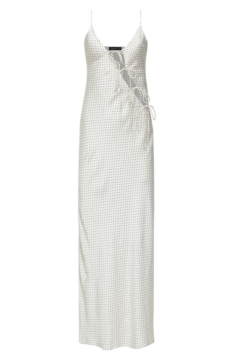 LIONESS About Polka Dot Cutotut Tie Detail Satin Slipdress, Alternate, color, Porcelain Polka