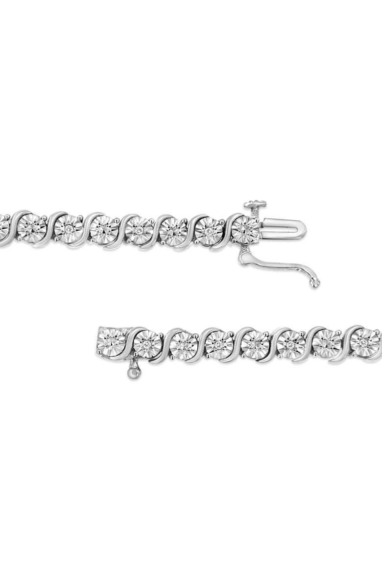 .925 Sterling Silver 1/10 Cttw Diamond Miracle Plate and "S" Link Tennis Bracelet, Alternate, color, White