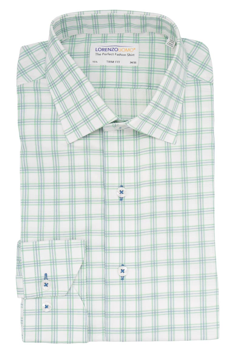 Trim Fit Large Check Dress Shirt, Main, color, SAGE