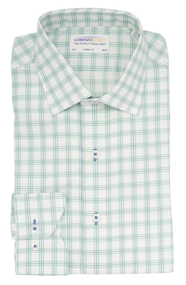 Lorenzo Uomo Trim Fit Large Check Dress Shirt, Main, color, Sage