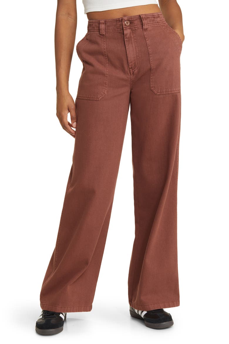 Utility High Waist Wide Leg Pants, Main, color, BROWN CHINO