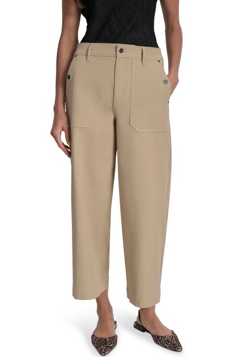 Button Pocket Crop Wide Leg Pants