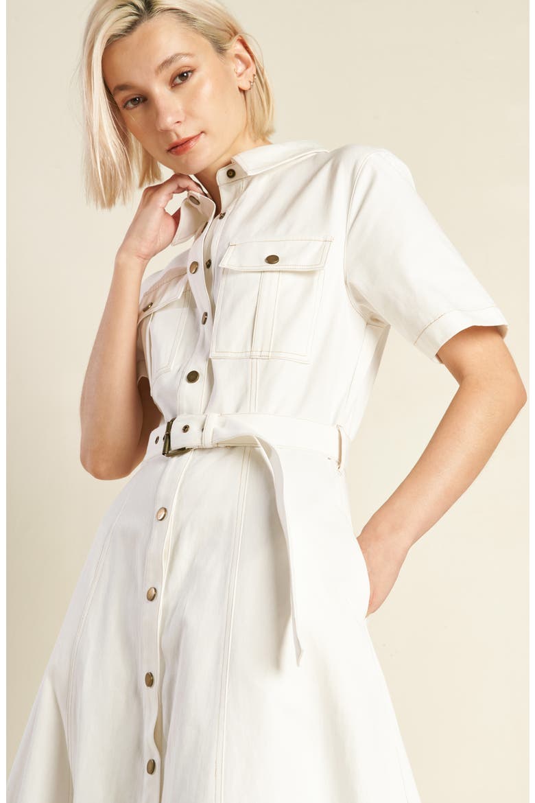 Belted Cotton Denim Midi Shirtdress, Alternate, color, OFF WHITE