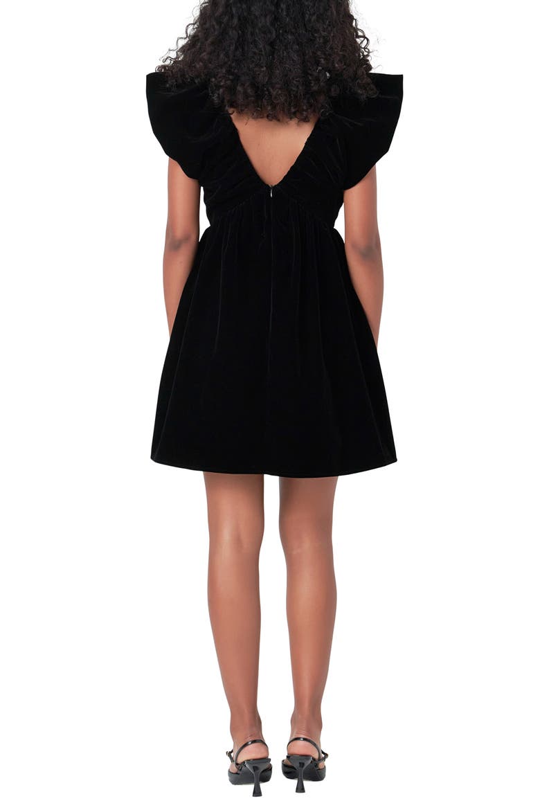 Satin Bow Velvet Minidress, Alternate, color, BLACK