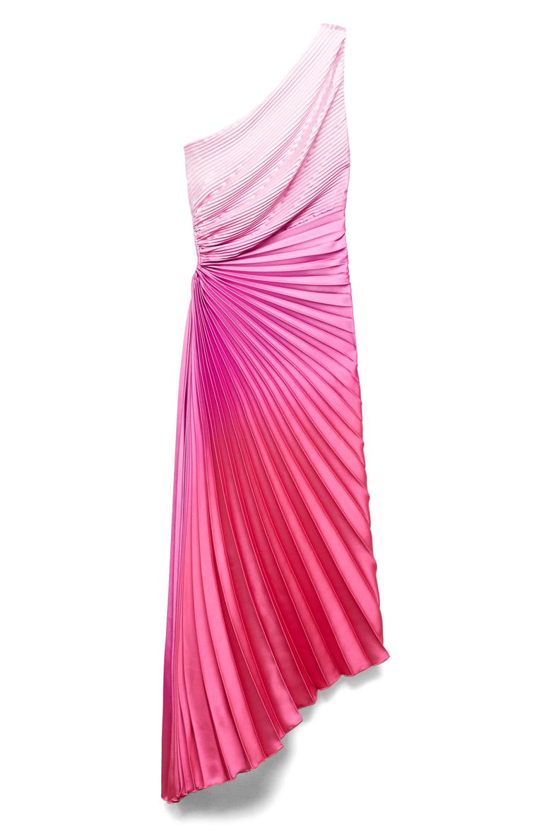 Ombré One-Shoulder Side Cutout Pleated Dress, Alternate, color, FUCHSIA