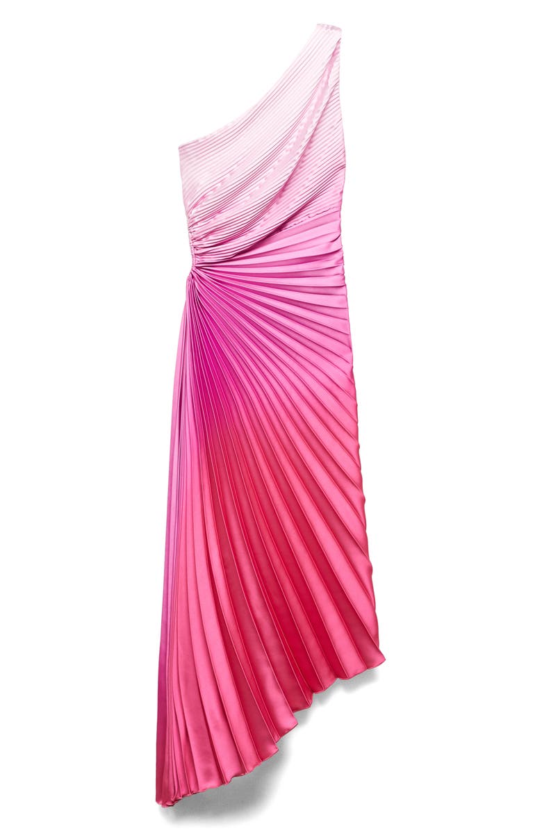 MANGO Ombré One-Shoulder Side Cutout Pleated Dress, Alternate, color,