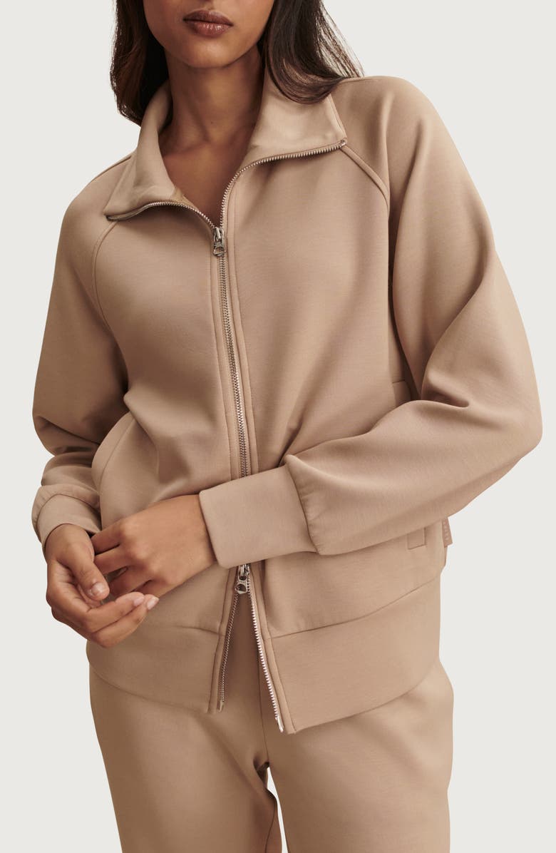 Varley Tyde Mixed Media Zip Front Sweatshirt, Alternate, color, Light Taupe