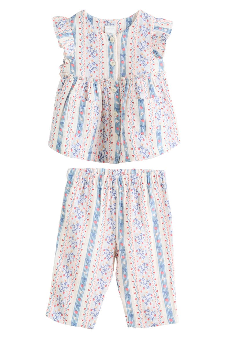 Strawberry Picnic Babydoll Top & Pants Set, Main, color, WHITE/ BLUE