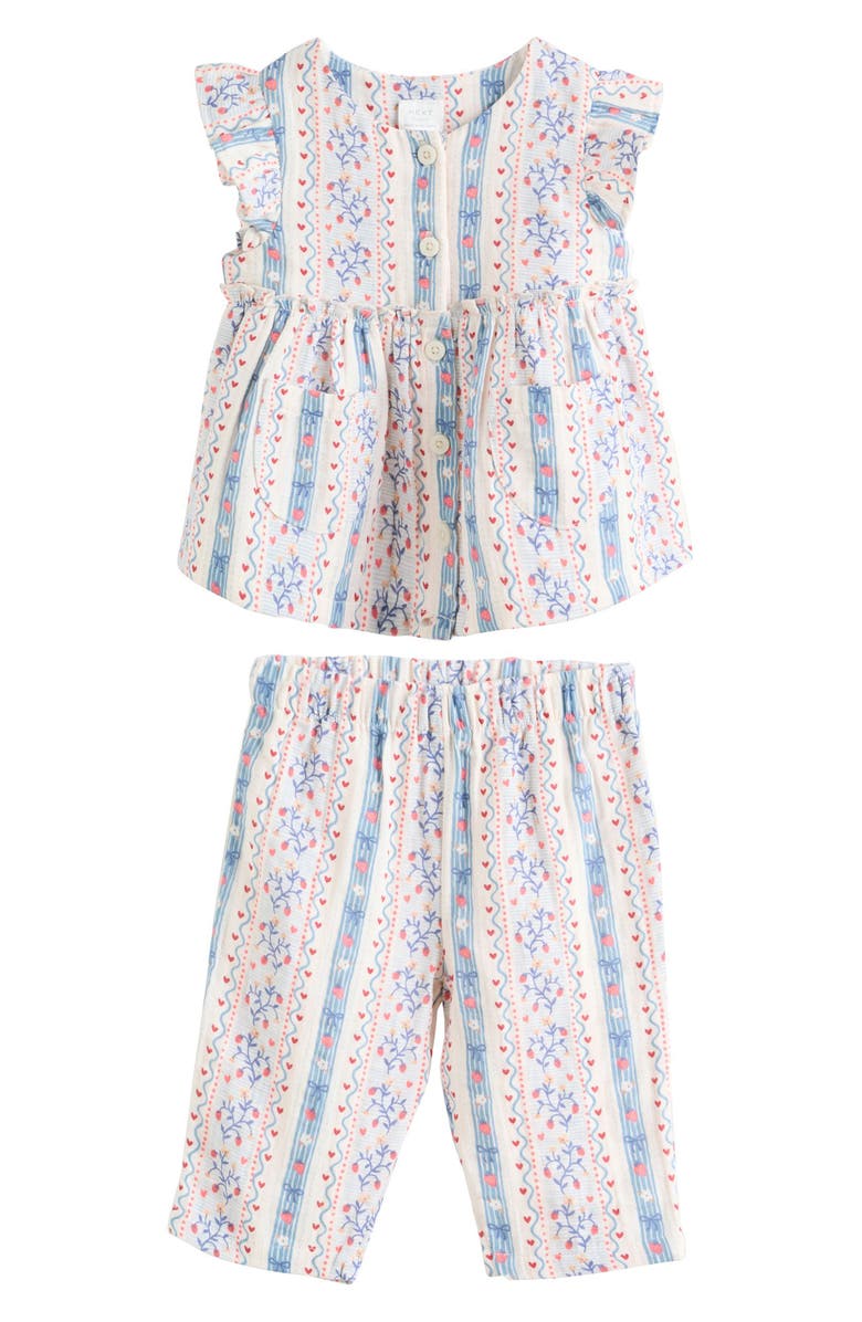 NEXT Strawberry Picnic Babydoll Top & Pants Set, Main, color, White/ Blue