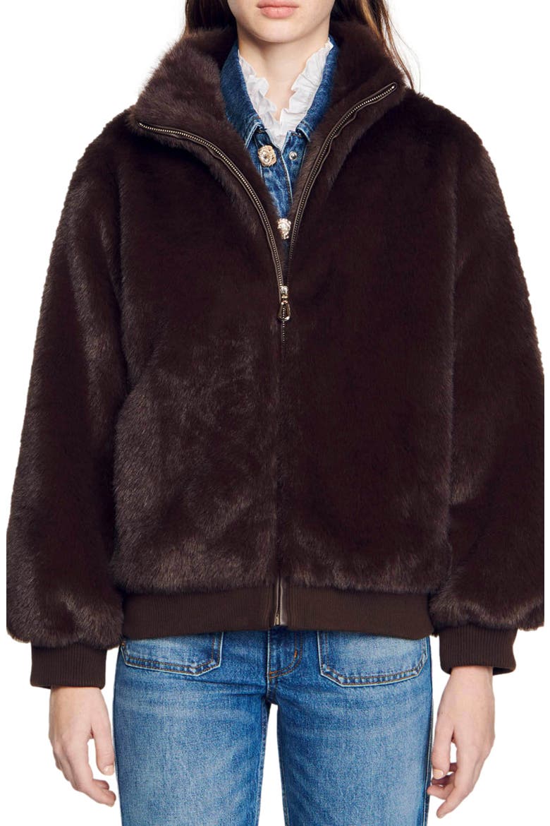 Babel Faux Fur Jacket, Alternate, color, BROWN