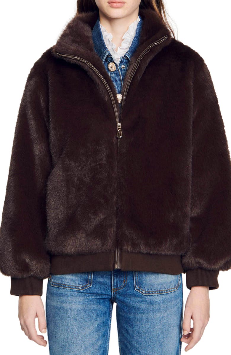 SANDRO Babel Faux Fur Jacket, Alternate, color, 