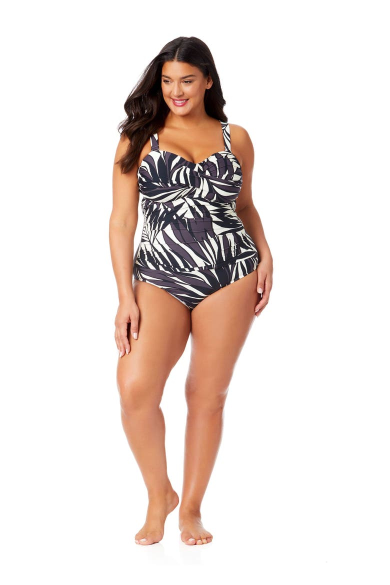 Women's Plus Palm Chic Drape Front Underwire Swim Top, Alternate, color, Palm Chic