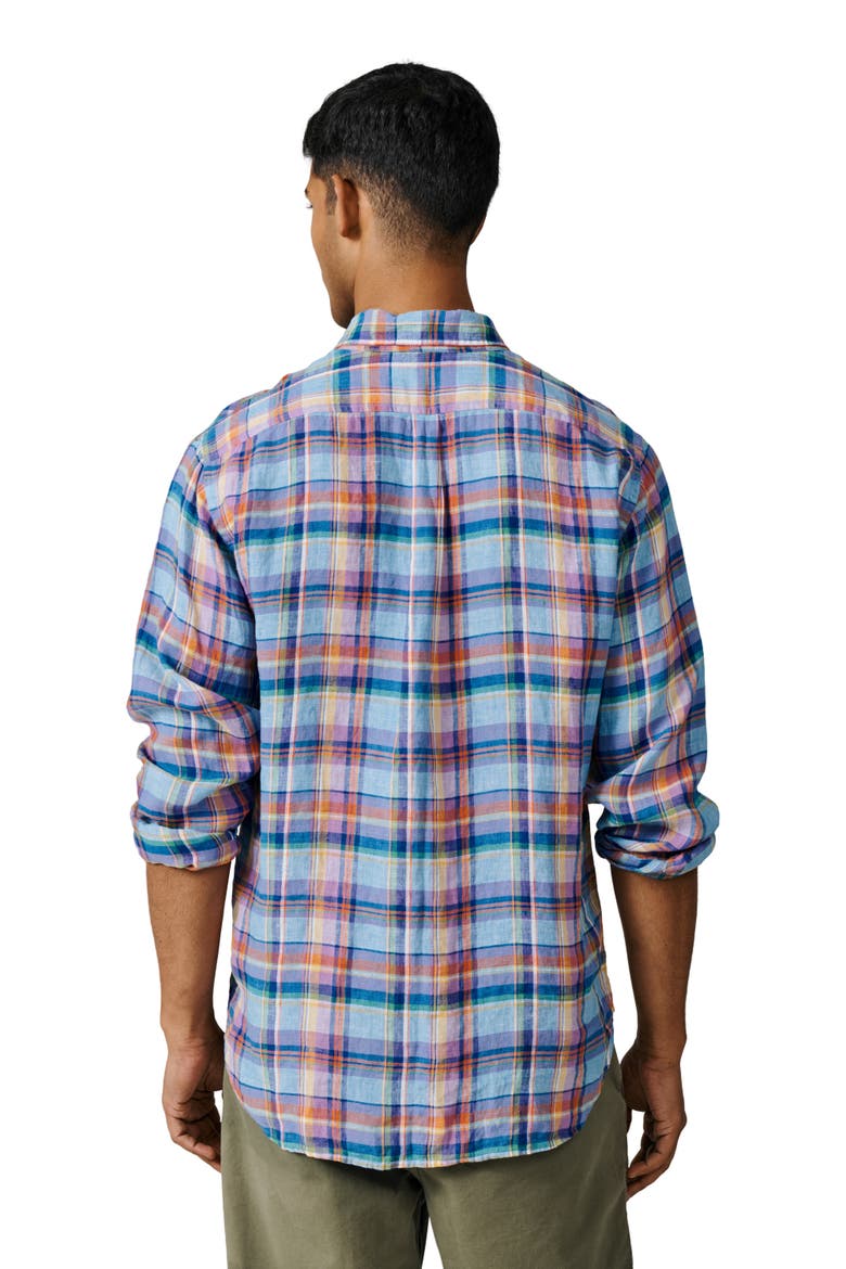 Croyland Madras Button-Down Linen Shirt, Alternate, color, Bright Blue Check