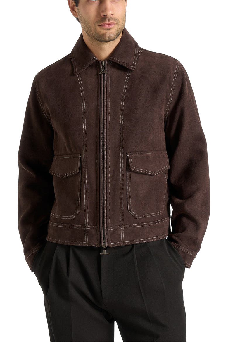 Vince Suede Contrast Stitch Jacket, Alternate, color, Brown