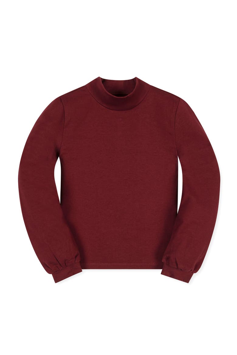 Kids' Organic Mock Neck Balloon Sleeve Knit Top, Main, color, Oxblood