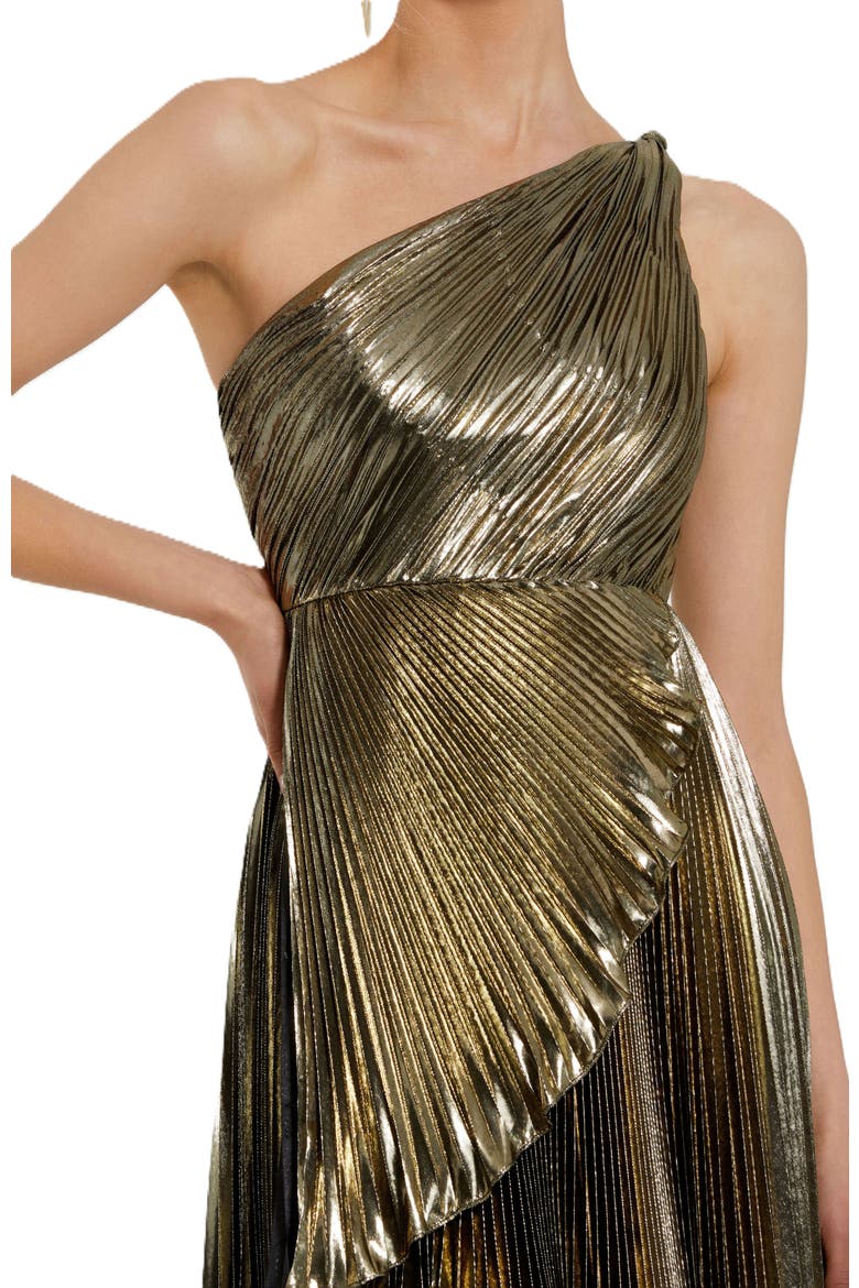Pleated Metallic One Shoulder High Low Gown, Alternate, color, Gold