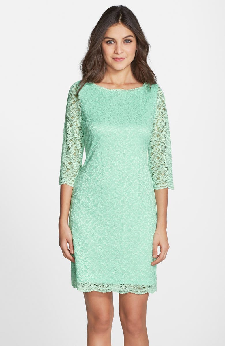 Ivanka Trump Scalloped Lace Sheath Dress, Main, color, 