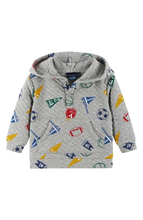Andy & Evan Varsity Quilted Hooded Pullover & Joggers Set In Gray