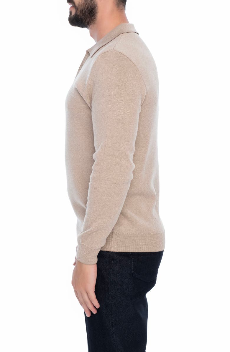 VELLAPAIS Long Sleeve Cotton Polo, Alternate, color, Beige