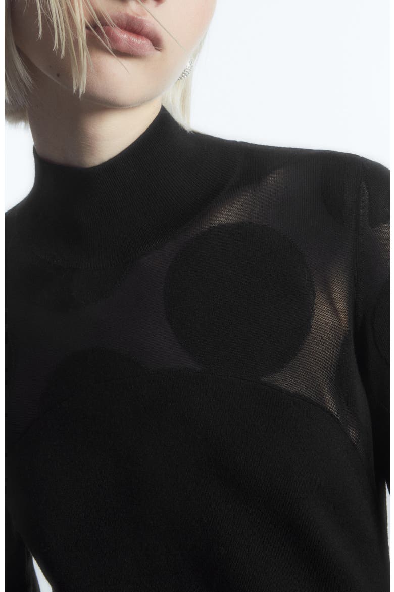 Polka Dot Long Sleeve Wool Blend Sweater Dress, Alternate, color, BLACK DARK KY