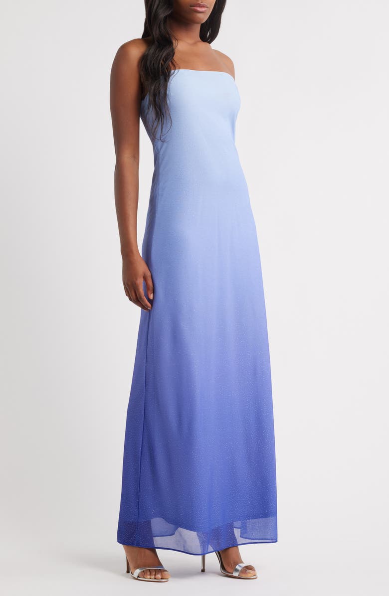 Jump Apparel Metallic Ombré Strapless Gown, Main, color, Light Blue
