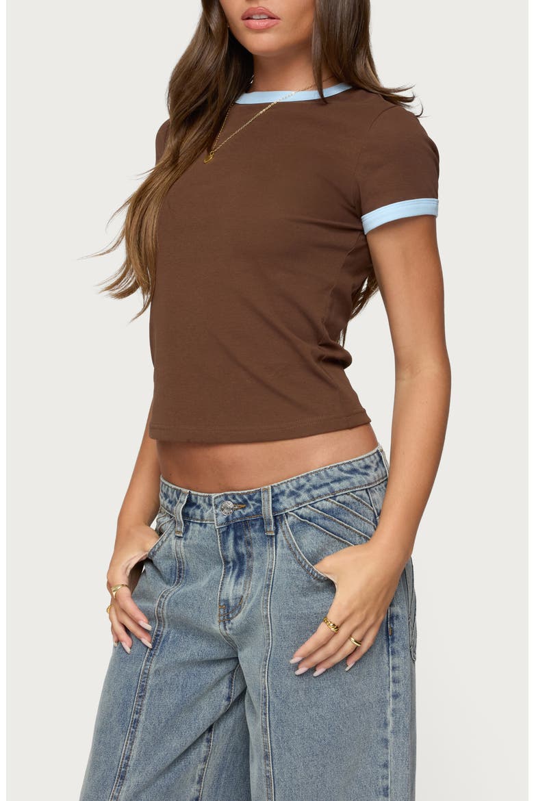Zeke Stretch Cotton Ringer T-Shirt, Alternate, color, BROWN