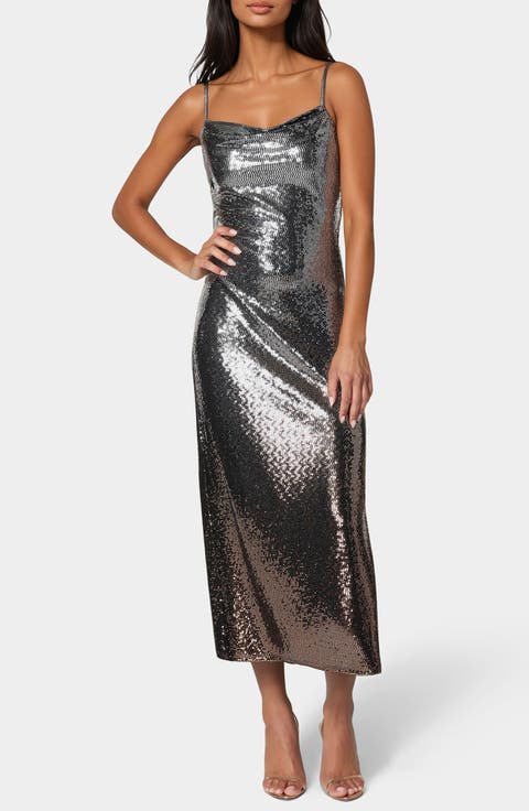 Ombré Metallic Dot Print Midi Dress