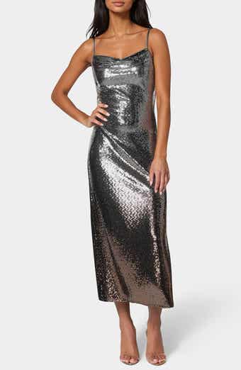 bebe Ombré Metallic Dot Print Midi Dress