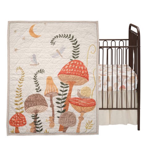 Mushroom Meadow 3-Piece Organic Cotton Infant Baby Crib Bedding Set