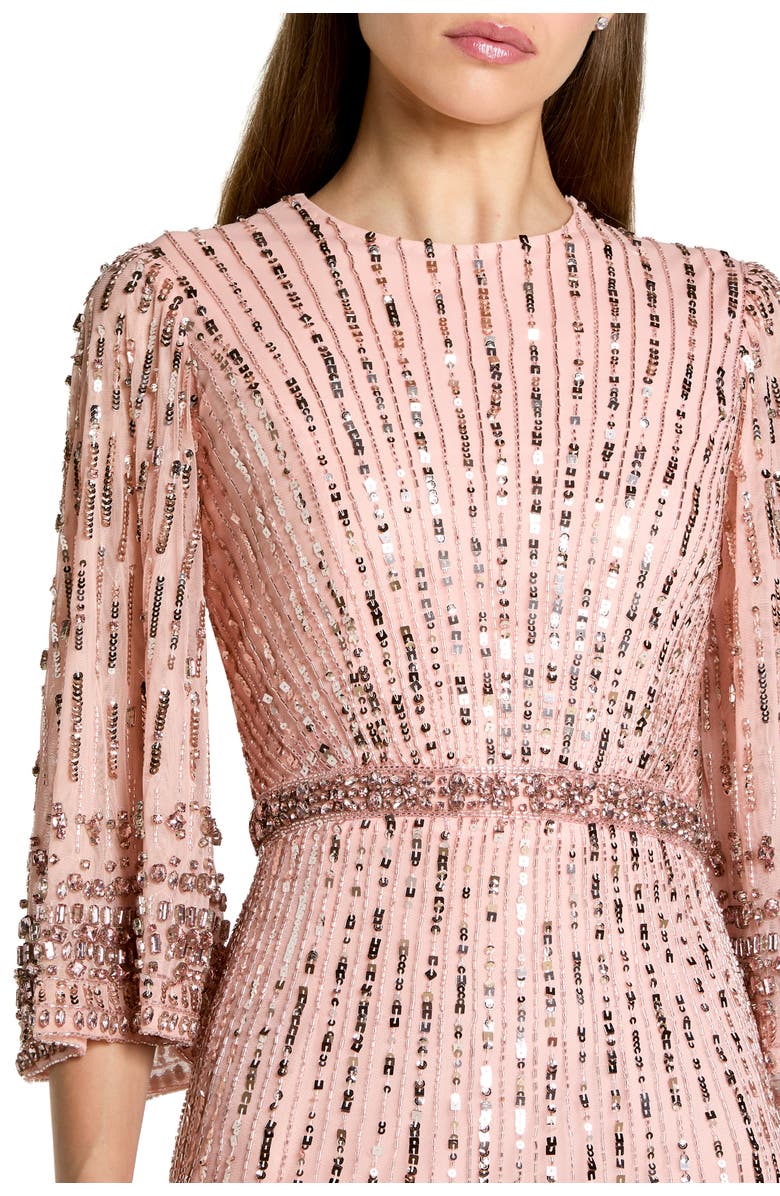 Mac Duggal High Neck Embellished Gown With 3/4 Sleeves, Alternate, color, Rose