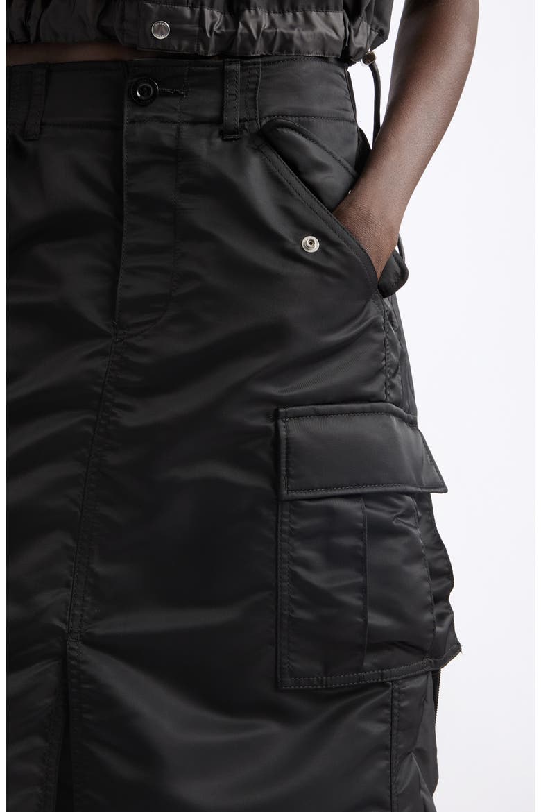 Nylon Twill Midi Skirt, Alternate, color, BLACK