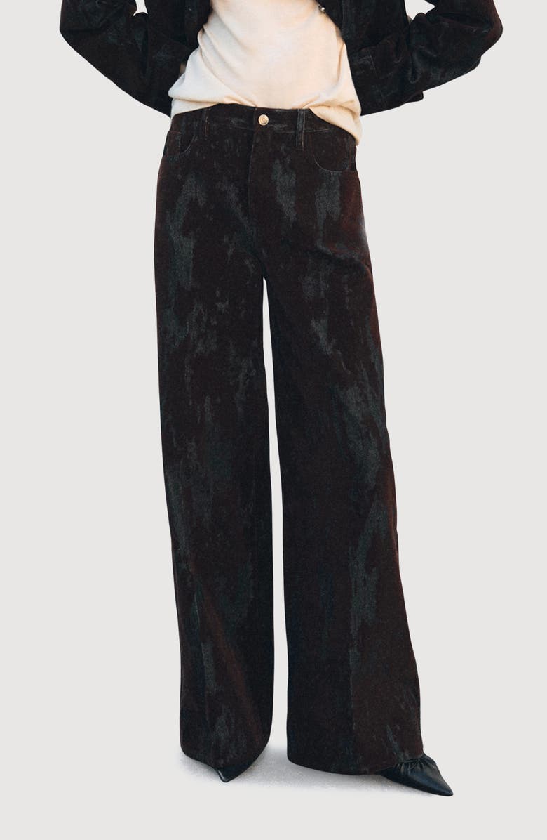 MANGO Devoré Wide Leg Jeans, Main, color, Chocolate