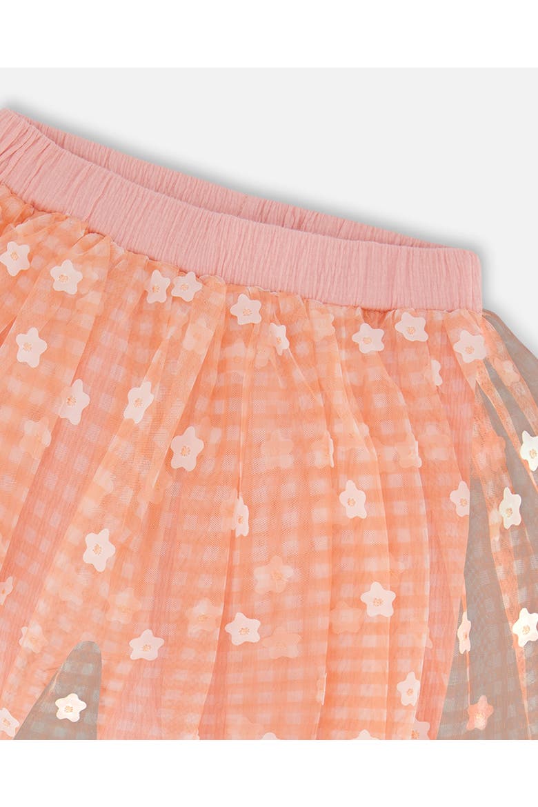 Girl's Crinkle Biker Short With Flower Mesh Skirt Light Old Pink, Alternate, color, Light Old Pink