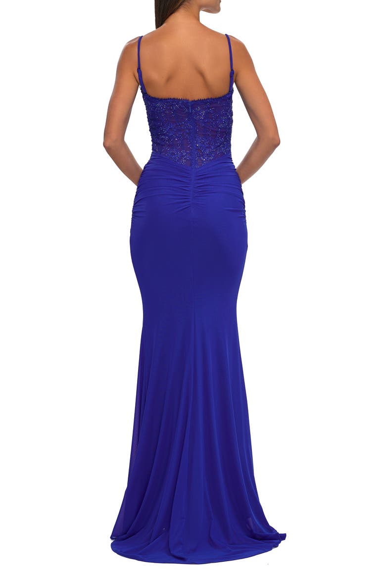 Net Jersey Prom Dress with Lace Neckline Detail, Alternate, color, Royal Blue