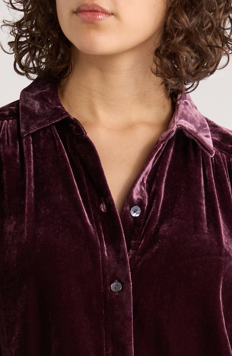 Marine Layer Bella Oversize Velvet Button-Up Shirt, Alternate, color, Fig