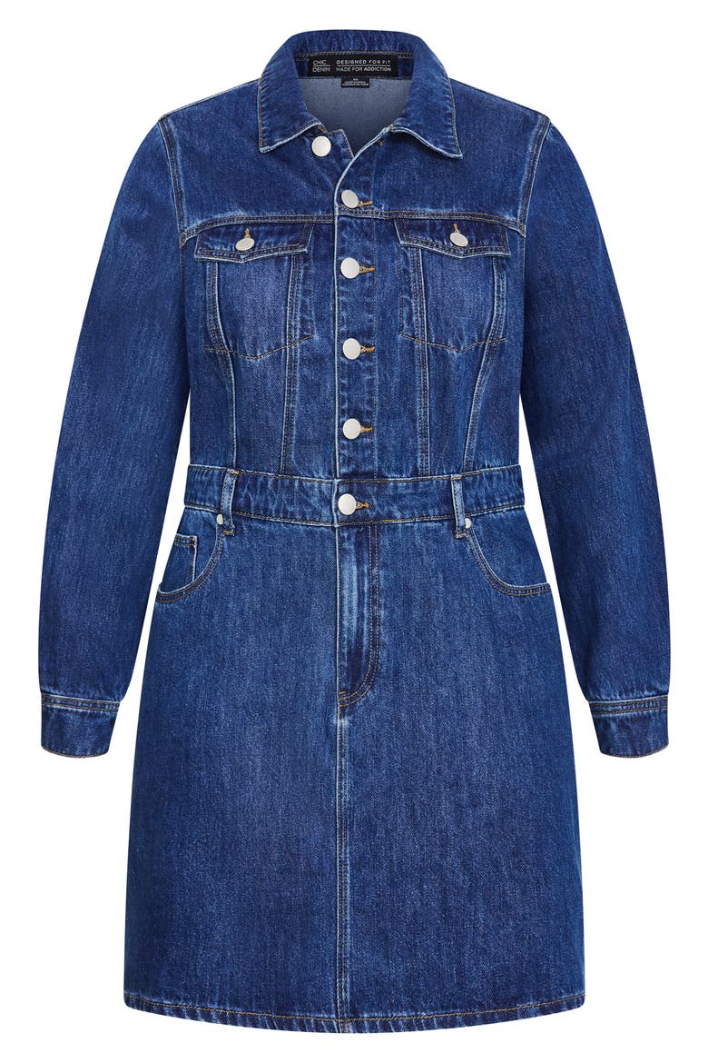 Liora Long Sleeve Denim Shirtdress, Alternate, color, DARK DENIM