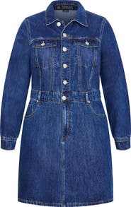 City Chic Liora Long Sleeve Denim Shirtdress