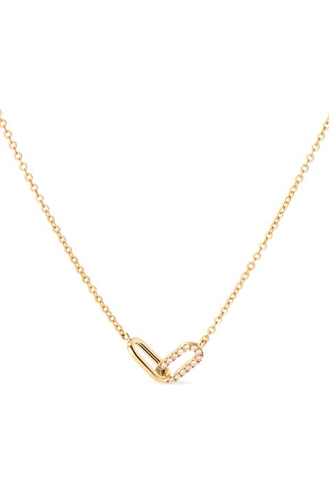 Solid Yellow Gold - Diamond Link Necklace