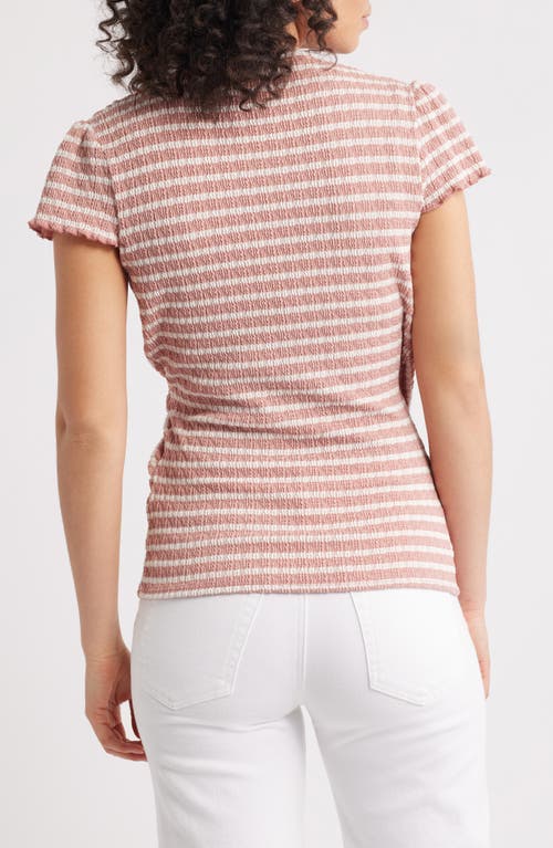 Loveappella Puckered Stripe Wrap Front Top In Blush