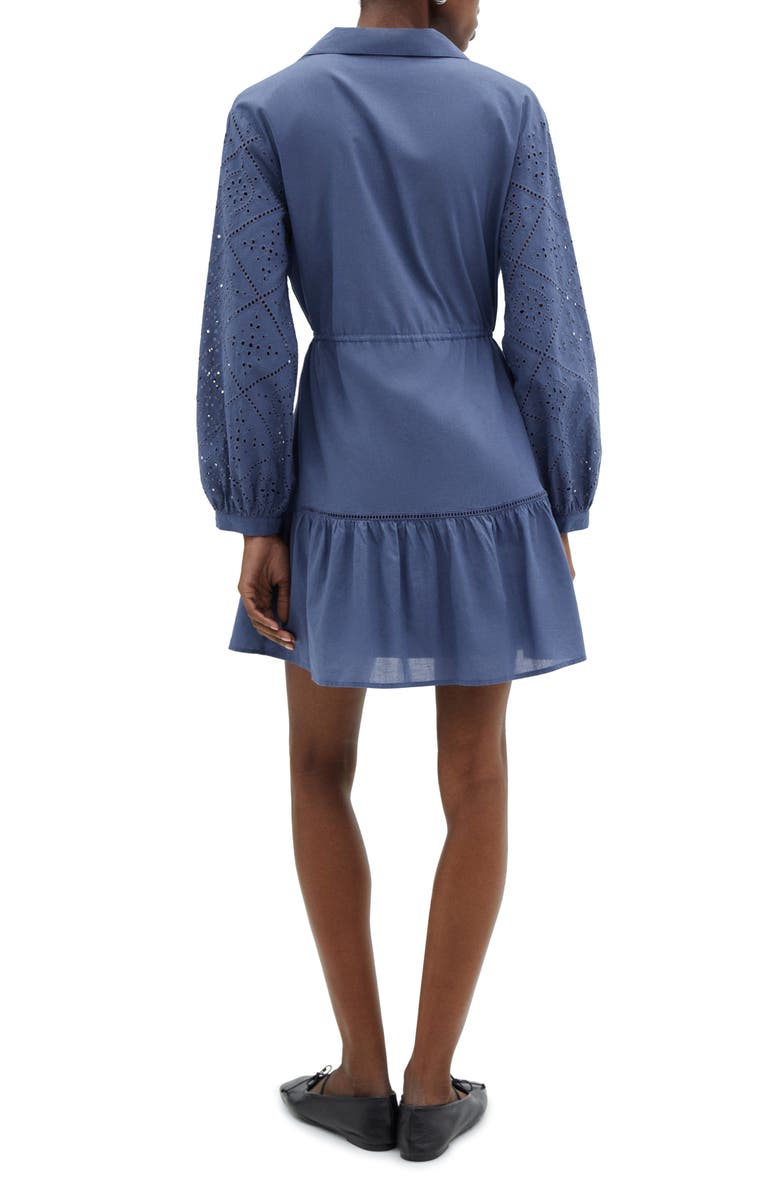 MANGO Embroidered Eyelet Long Sleeve Cotton Shirtdress, Alternate, color, Blue
