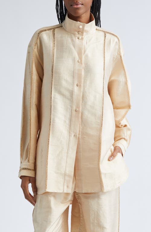 Diotima Dupioni Silk Button-Up Shirt in Pearl  product