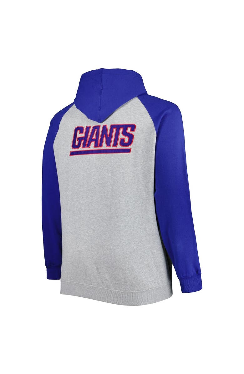 PROFILE Men's Heather Gray New York Giants Big & Tall Fleece Raglan Full-Zip Hoodie Jacket, Alternate, color, Heather Gray