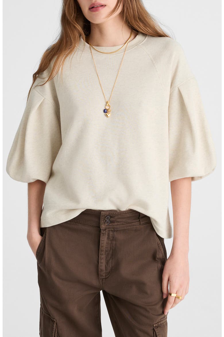 Puff Sleeve Sweatshirt T-Shirt, Main, color, HEATHER NATURAL
