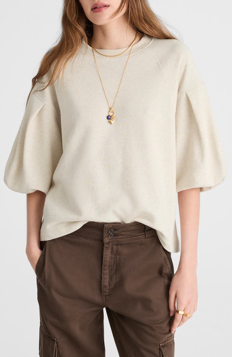 Madewell Puff Sleeve Sweatshirt T-Shirt, Main, color, Heather Natural