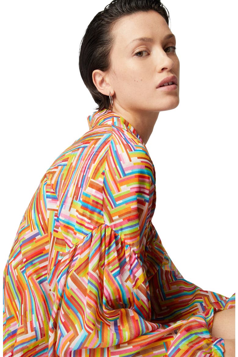 Oversized Shirt In Printed Cotton And Silk Blend, Alternate, color, Multicoloured
