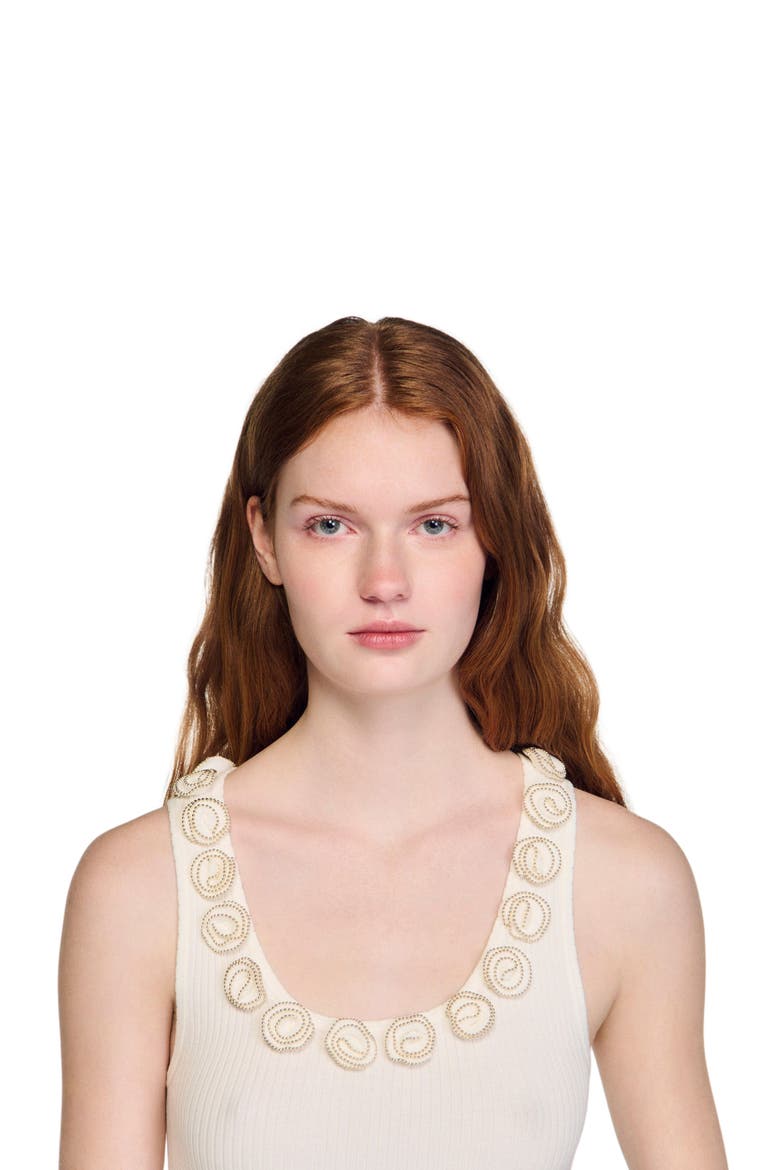 Ribbed sweater with beaded roses, Alternate, color, White