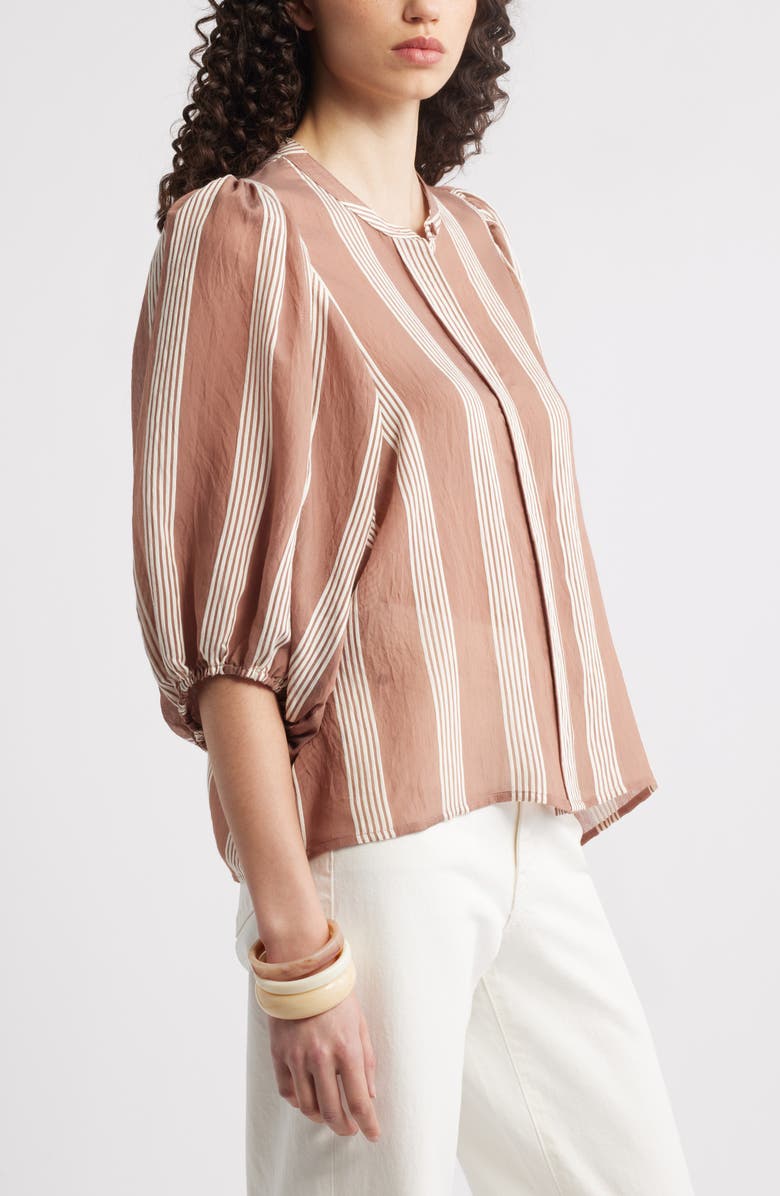 Nordstrom Stripe Puff Shoulder Shirt, Alternate, color, Brown- Ivory Delray Stripe