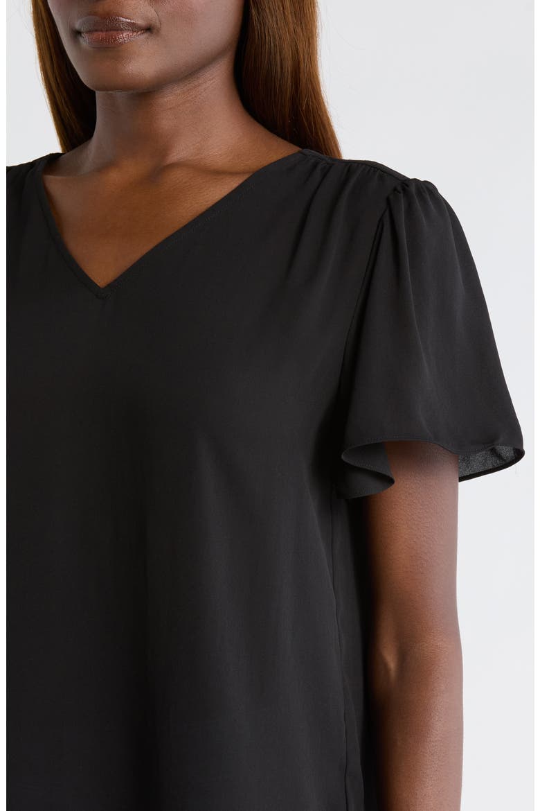 Pleated Back Flutter Sleeve Top, Alternate, color, BLACK