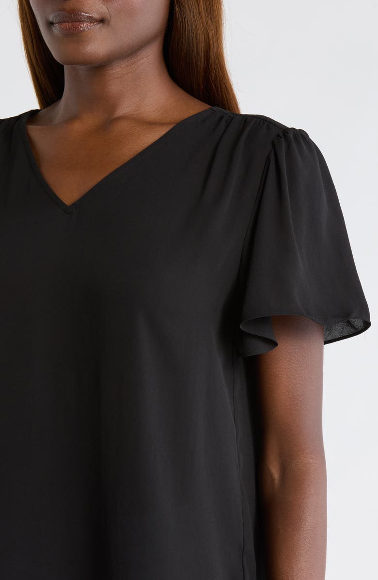NYDJ Pleated Back Flutter Sleeve Top, Alternate, color, Black