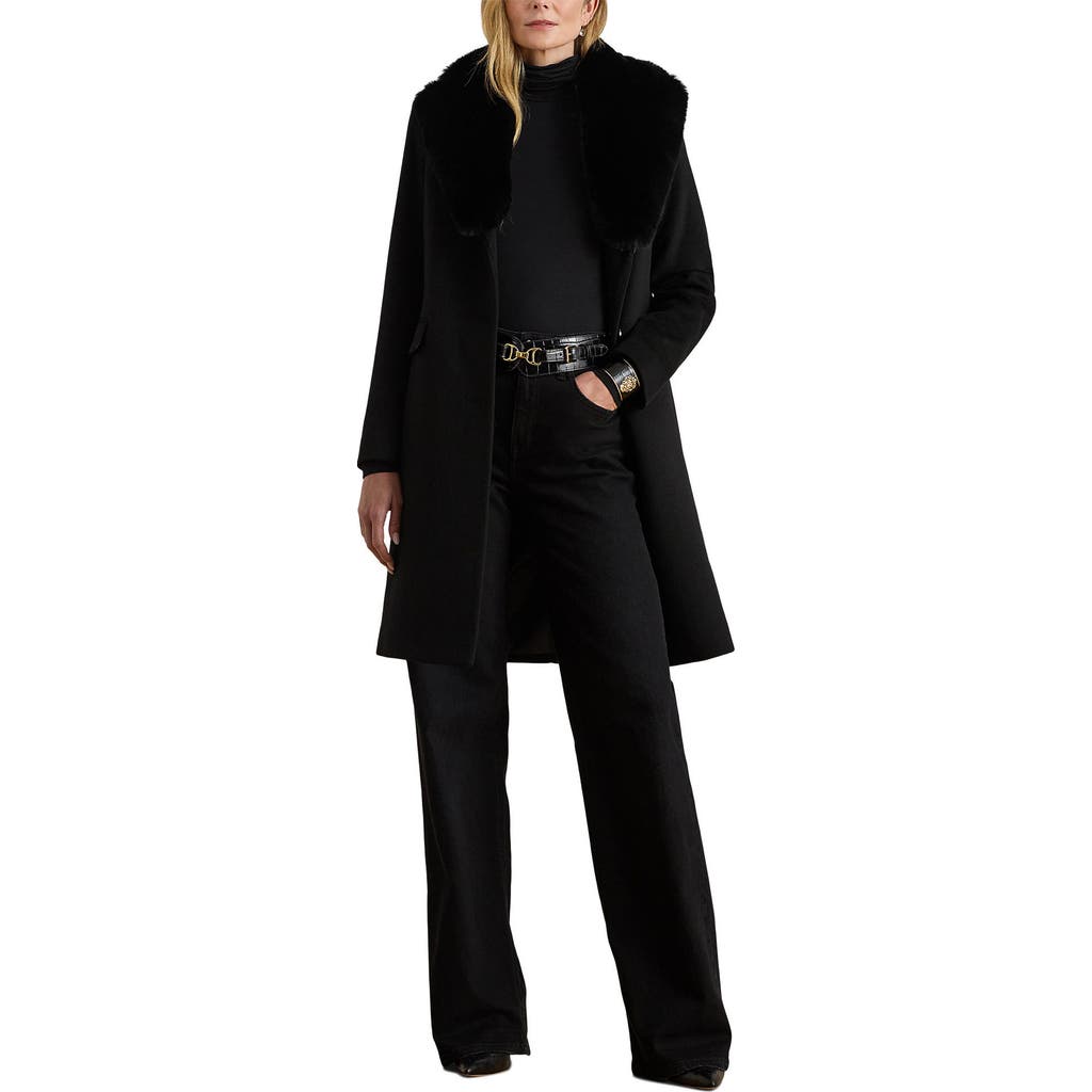 Ralph Lauren Lauren Faux Fur Trim Reefer Jacket In Black